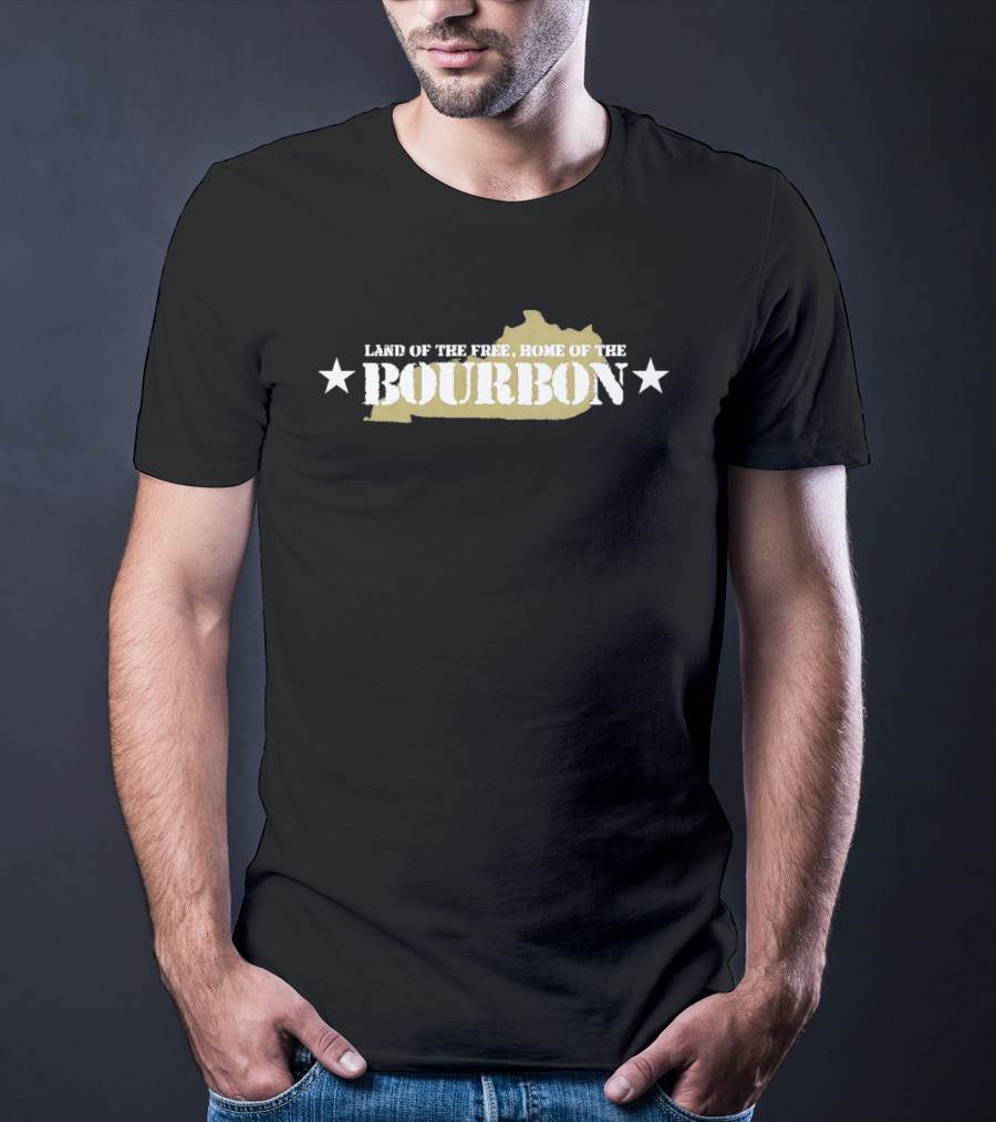 Land Of The Free Home Of The Bourbon Kentucky Map With Stars T-Shirt