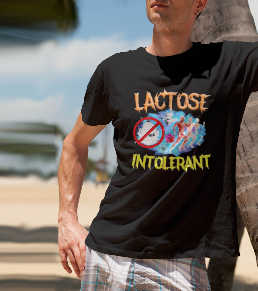Lactose Intolerant Milk No Symbol With Runners And Microbes T-Shirt
