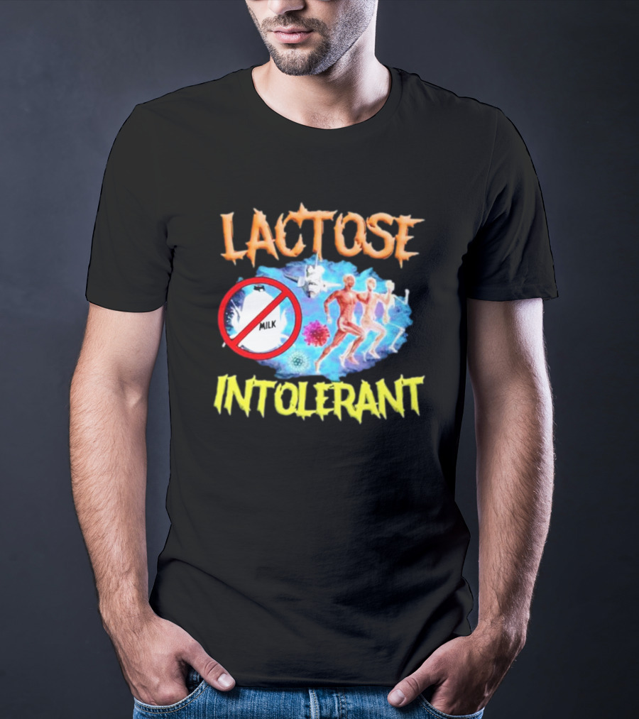 Lactose Intolerant Milk No Symbol With Runners And Microbes T-Shirt