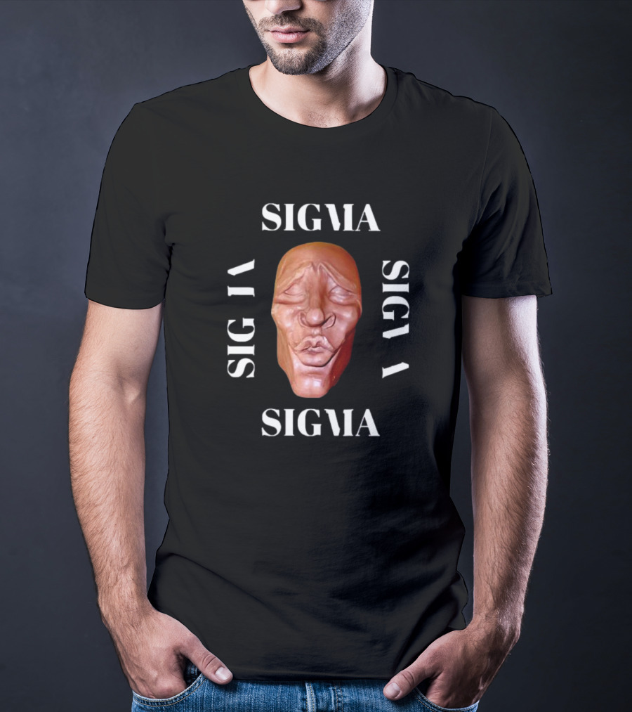 Sigma Face Mask Surrounded By Rotated Sigma Text T-Shirt