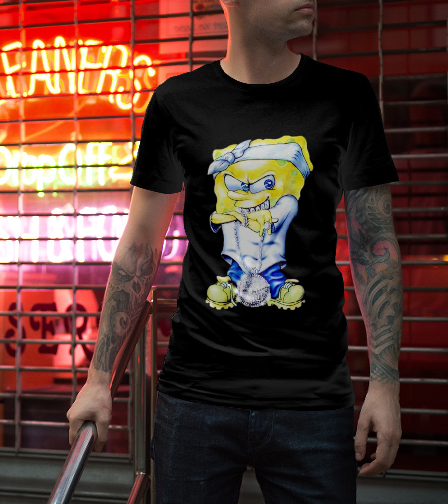 Thug Spongebob Squarepants With Bandana And Bling Necklace T-Shirt