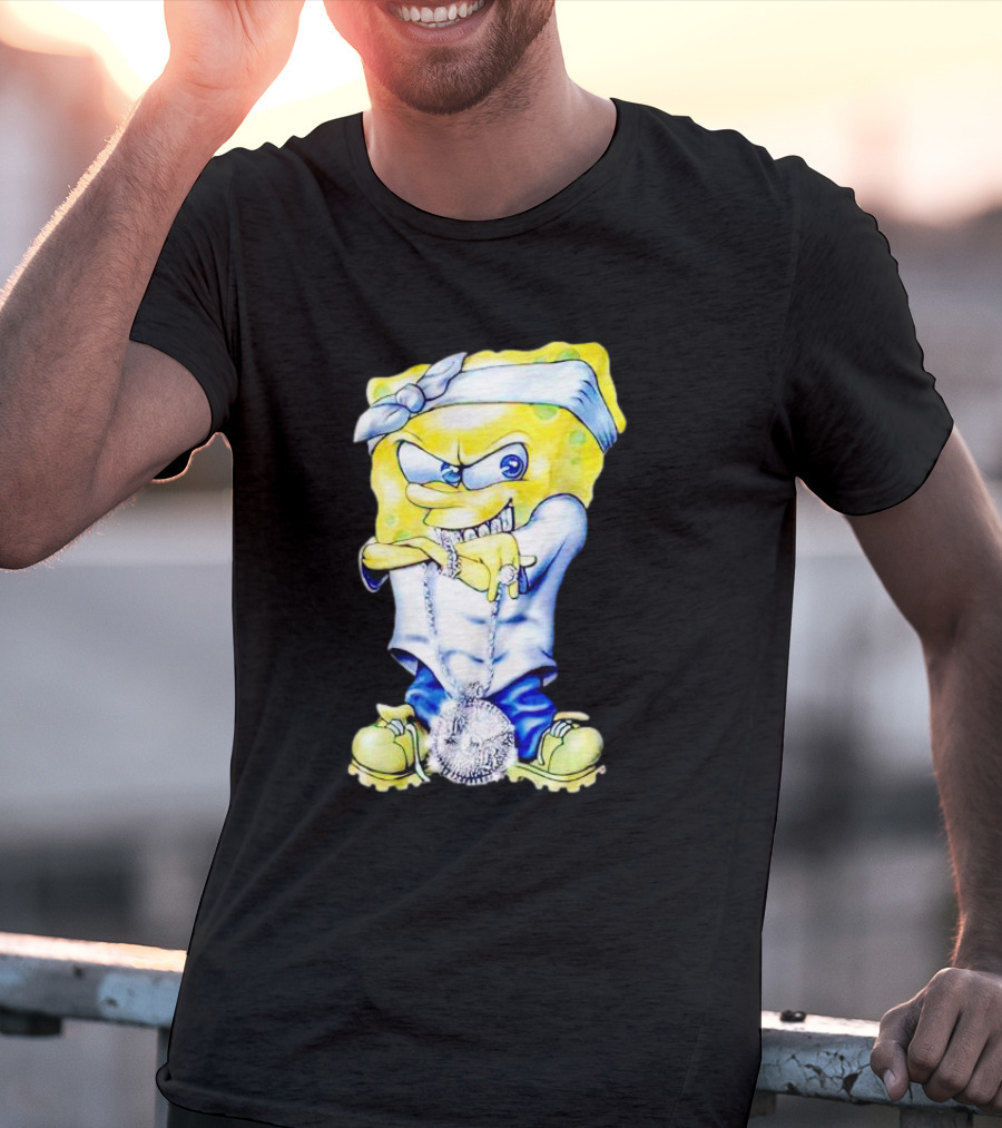 Thug Spongebob Squarepants With Bandana And Bling Necklace T-Shirt