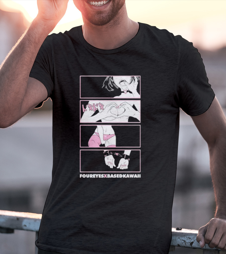 FOUREYES X BASED KAWAII TOKIDOKI HAND HEART PINK AESTHETIC T-Shirt