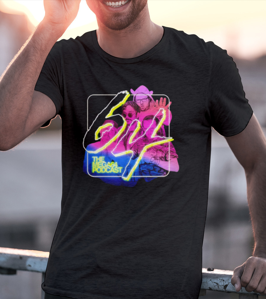 Mega64 Podcast Neon Style Visuals With Retro Characters T-Shirt