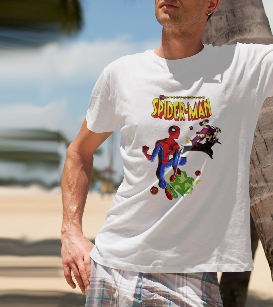 The Spectacular Spider-Man Versus Green Goblin Battle Scene T-Shirt