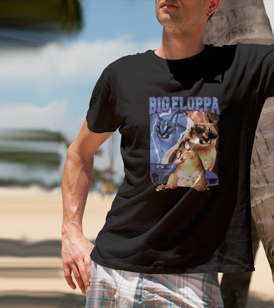 Big Floppa Lightning Caracal Trio With Lightning And Sports Car T-Shirt