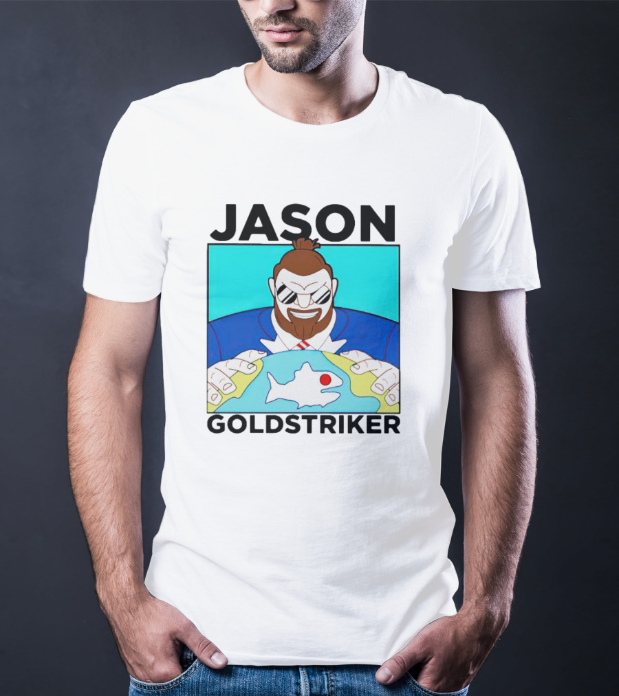 JASON GOLDSTRIKER Bold Character Holding Map With Red Marker T-Shirt