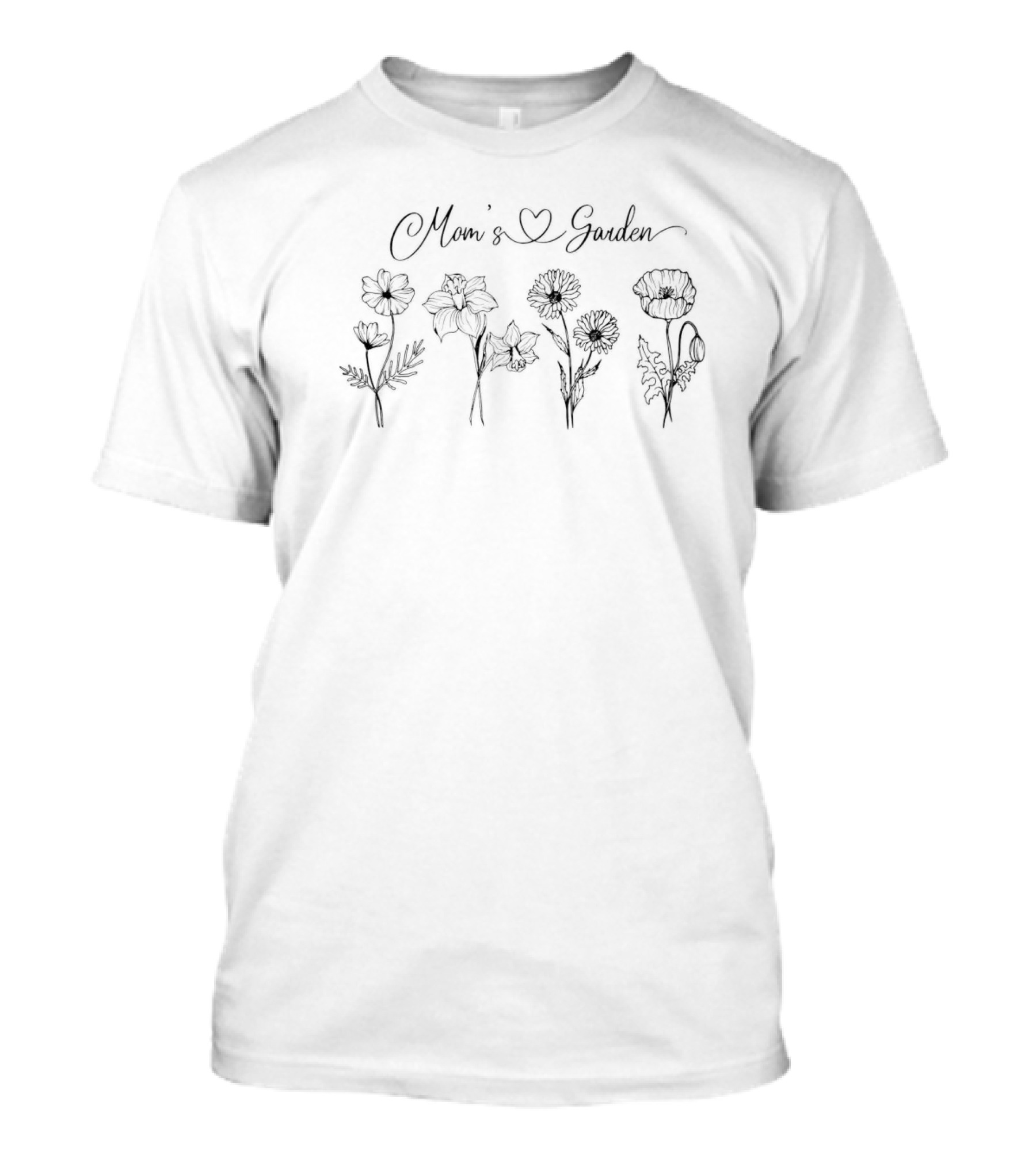 Mom's Garden Heart Floral Sketch Flowers T-Shirt