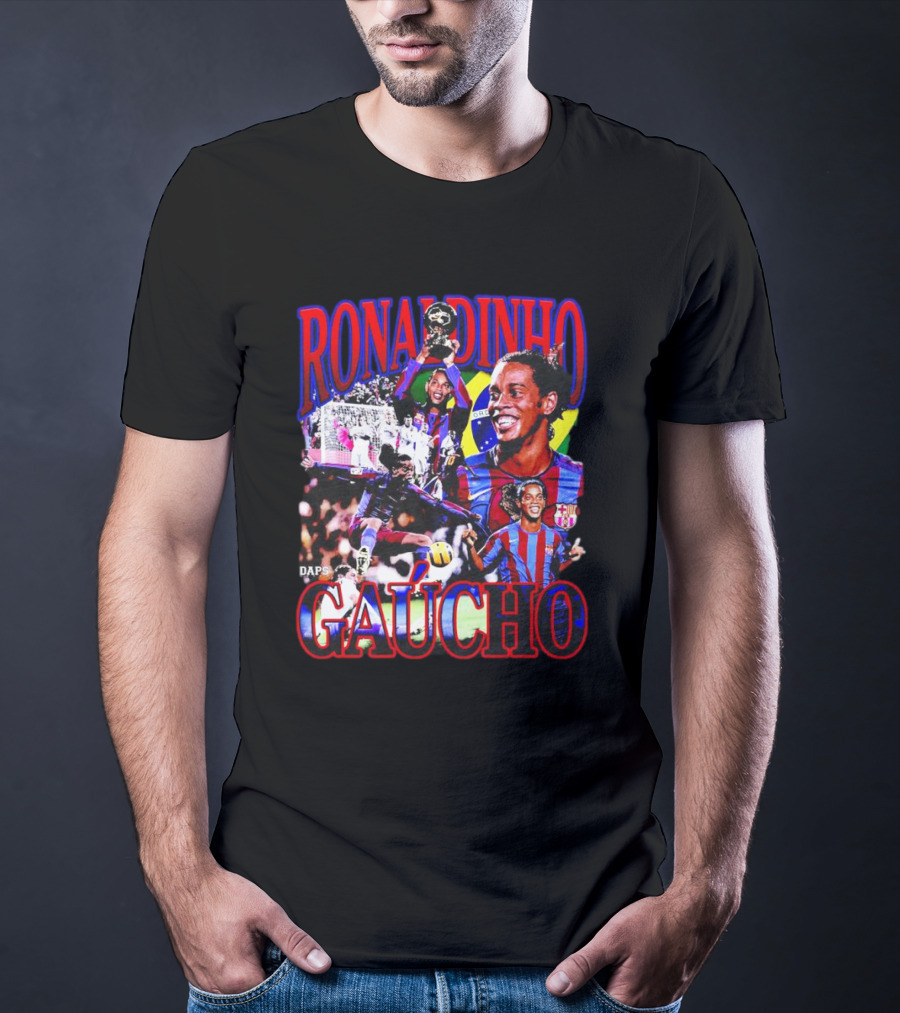 Ronaldinho Gaucho Barcelona Football Legend Retro Collage T-Shirt