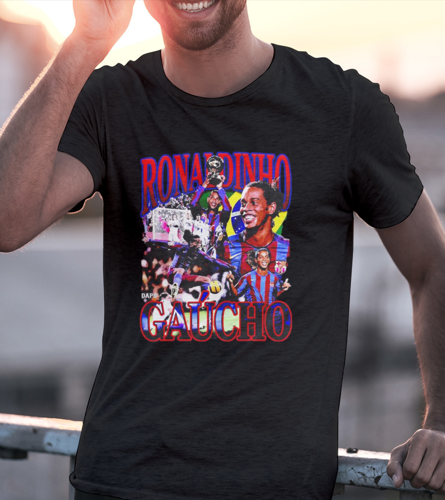 Ronaldinho Gaucho Barcelona Football Legend Retro Collage T-Shirt