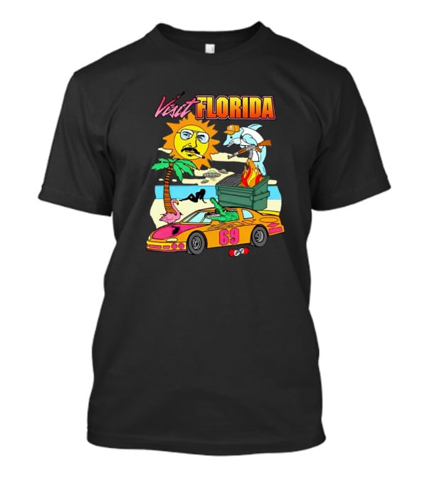 Visit Florida Beach Car Alligator Sun Dolphin Racing Fun T-Shirt