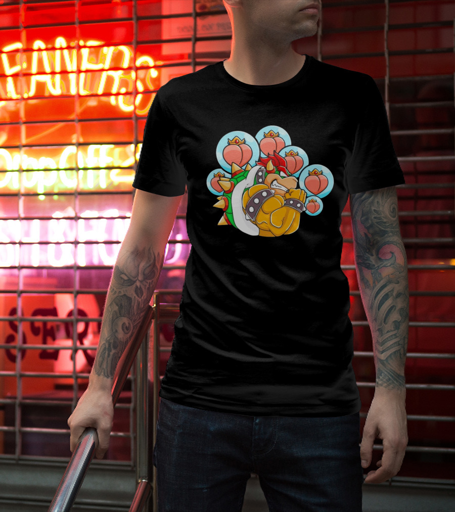 Bowser Peaches Peaches Peaches Tribute To Animated Villain With Hearts T-Shirt