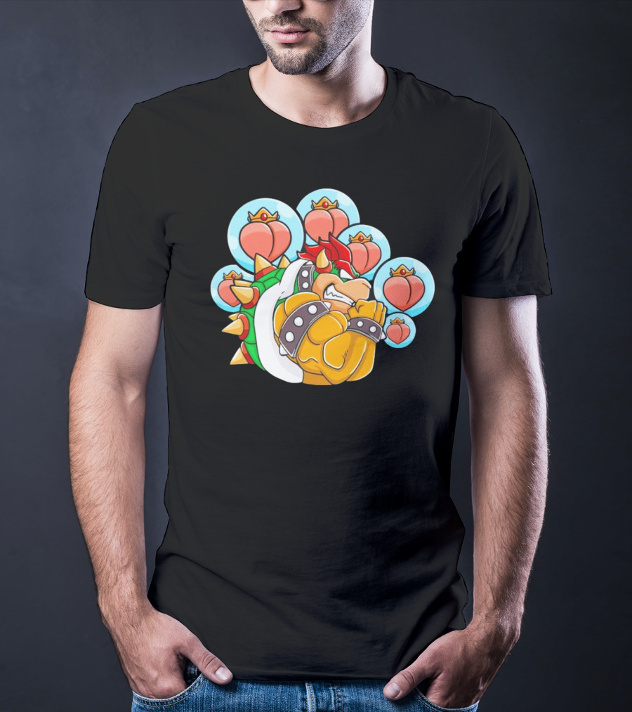 Bowser Peaches Peaches Peaches Tribute To Animated Villain With Hearts T-Shirt