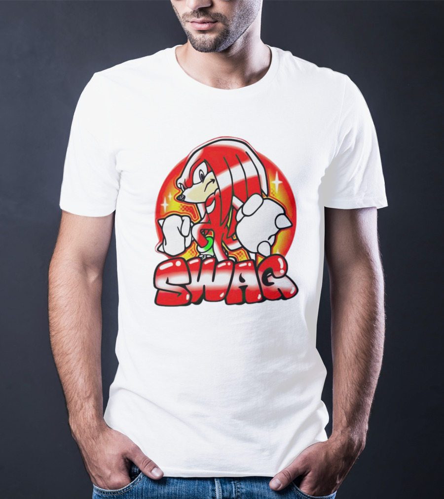 Knuckles Swag With Red Logo And Bold Cartoon T-Shirt