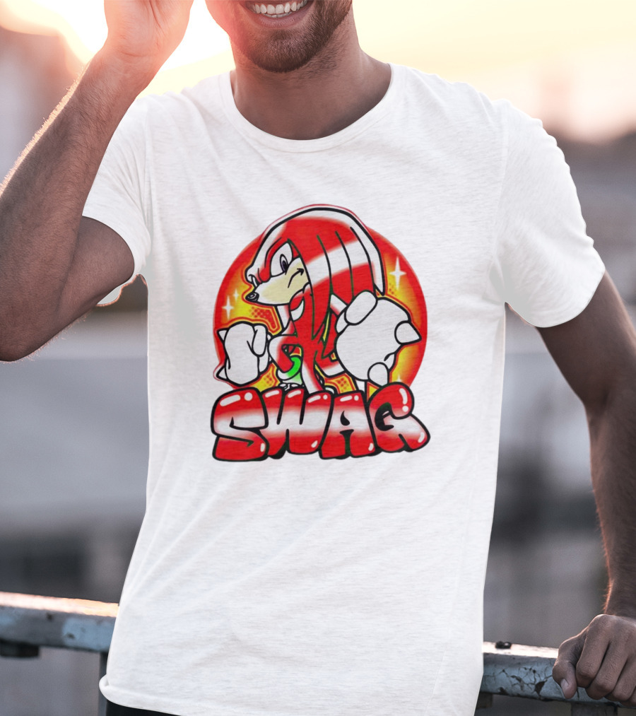 Knuckles Swag With Red Logo And Bold Cartoon T-Shirt