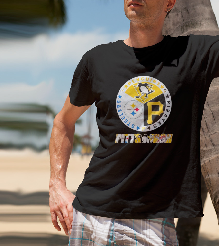 Penguins Steelers Pirates Pittsburgh Sports Team Logos Circle Badge T-Shirt