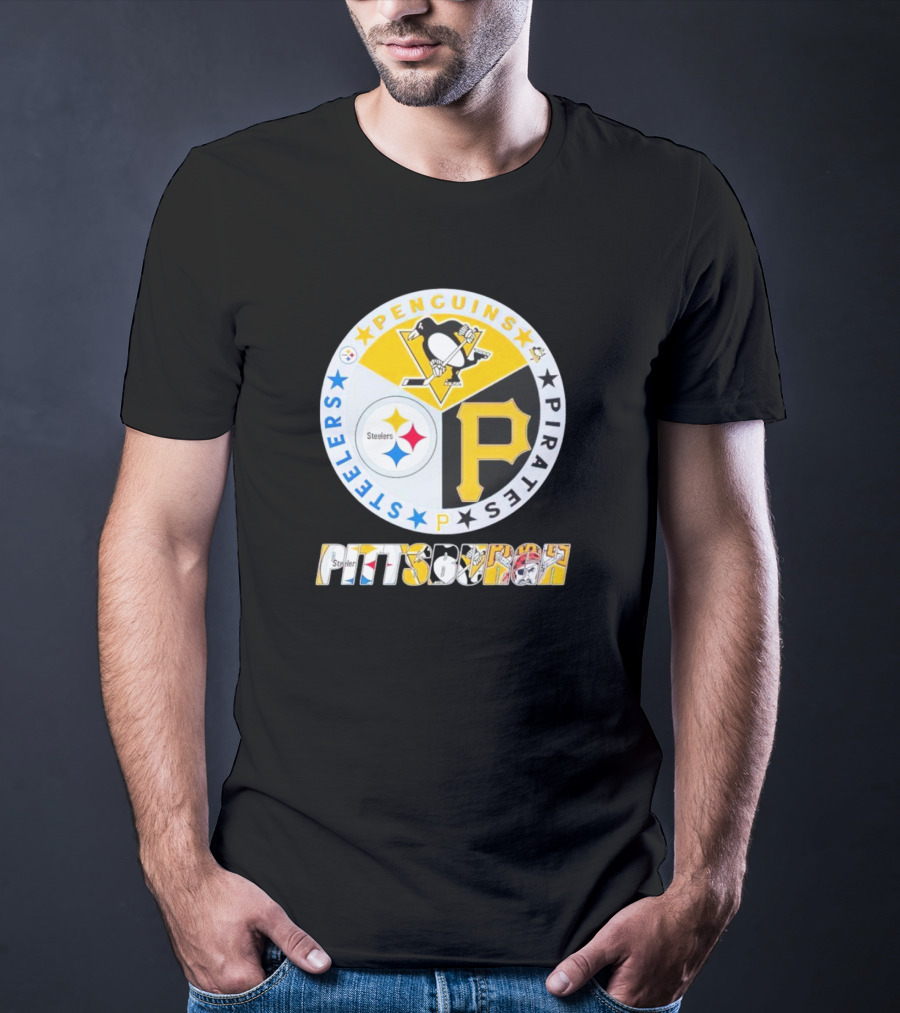 Penguins Steelers Pirates Pittsburgh Sports Team Logos Circle Badge T-Shirt