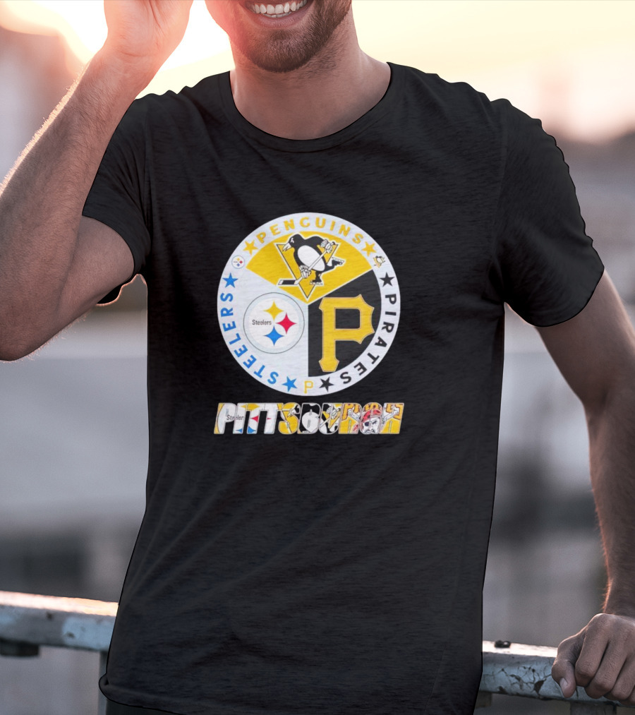 Penguins Steelers Pirates Pittsburgh Sports Team Logos Circle Badge T-Shirt