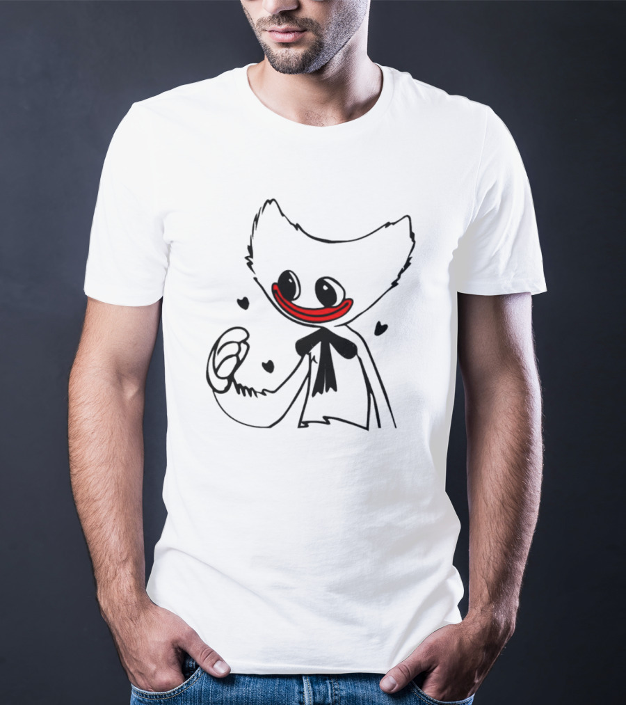 Line Art The Cute Huggy Wuggy Charming Character With Hearts T-Shirt