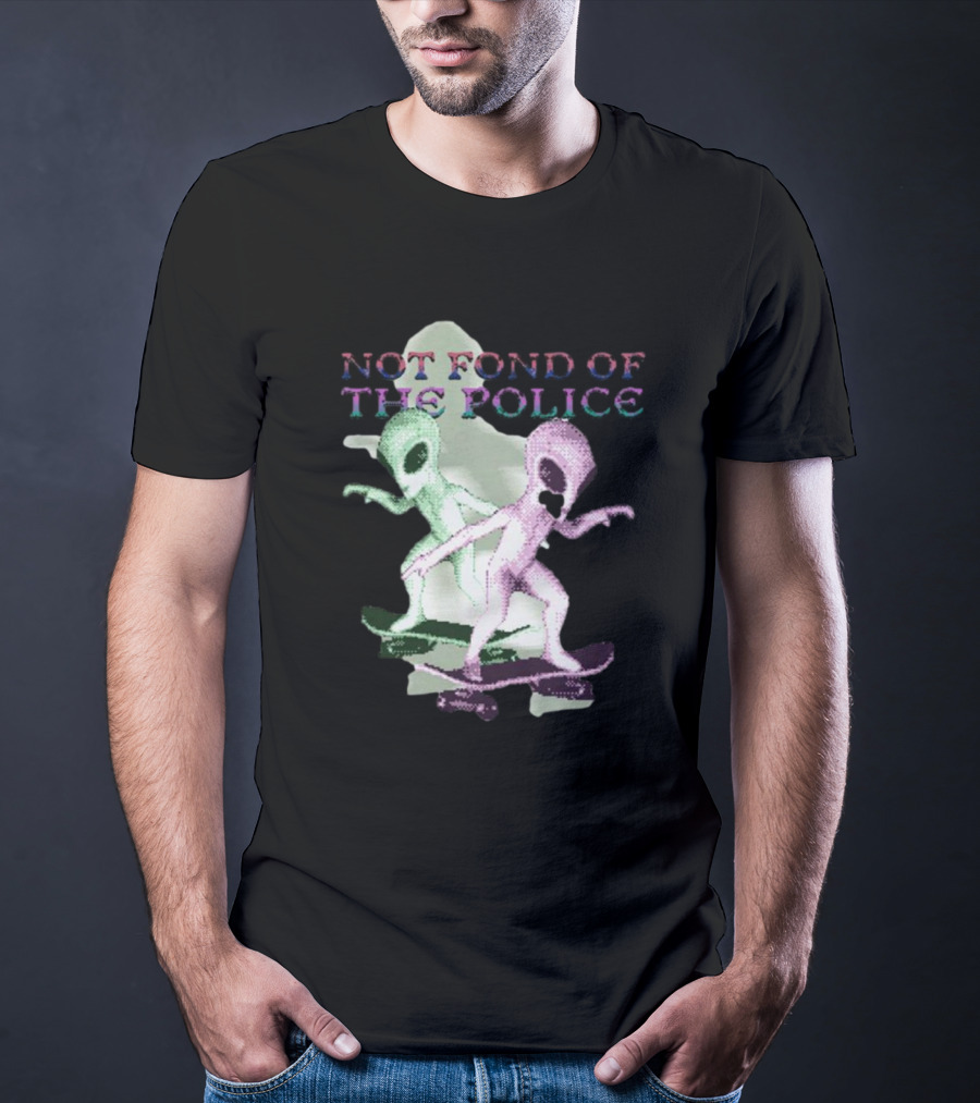 Not Fond Of The Police Alien Skateboarding Duo T-Shirt
