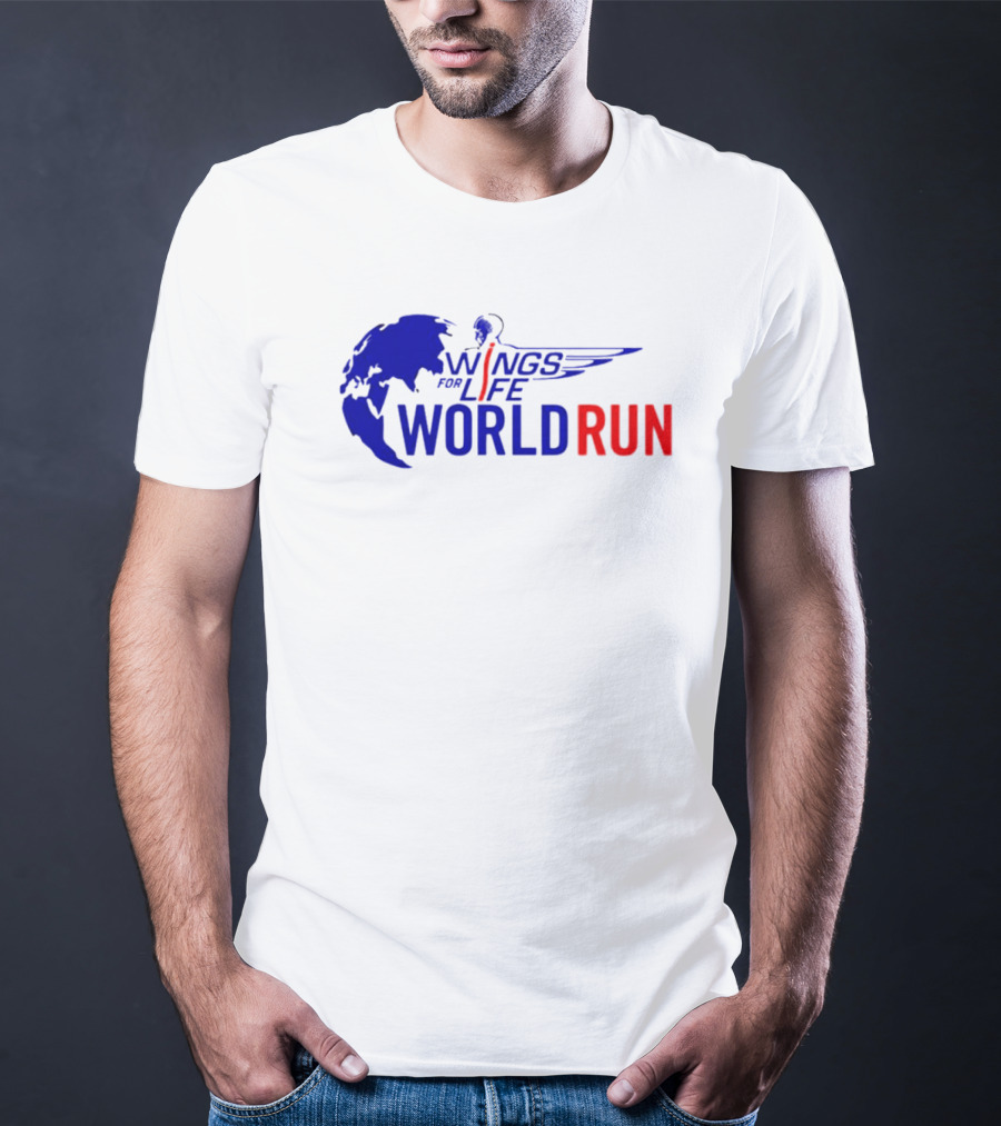 Wings For Life World Run Blue And Red Globe And Wings T-Shirt