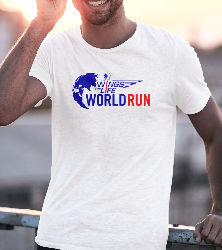 Wings For Life World Run Blue And Red Globe And Wings T-Shirt