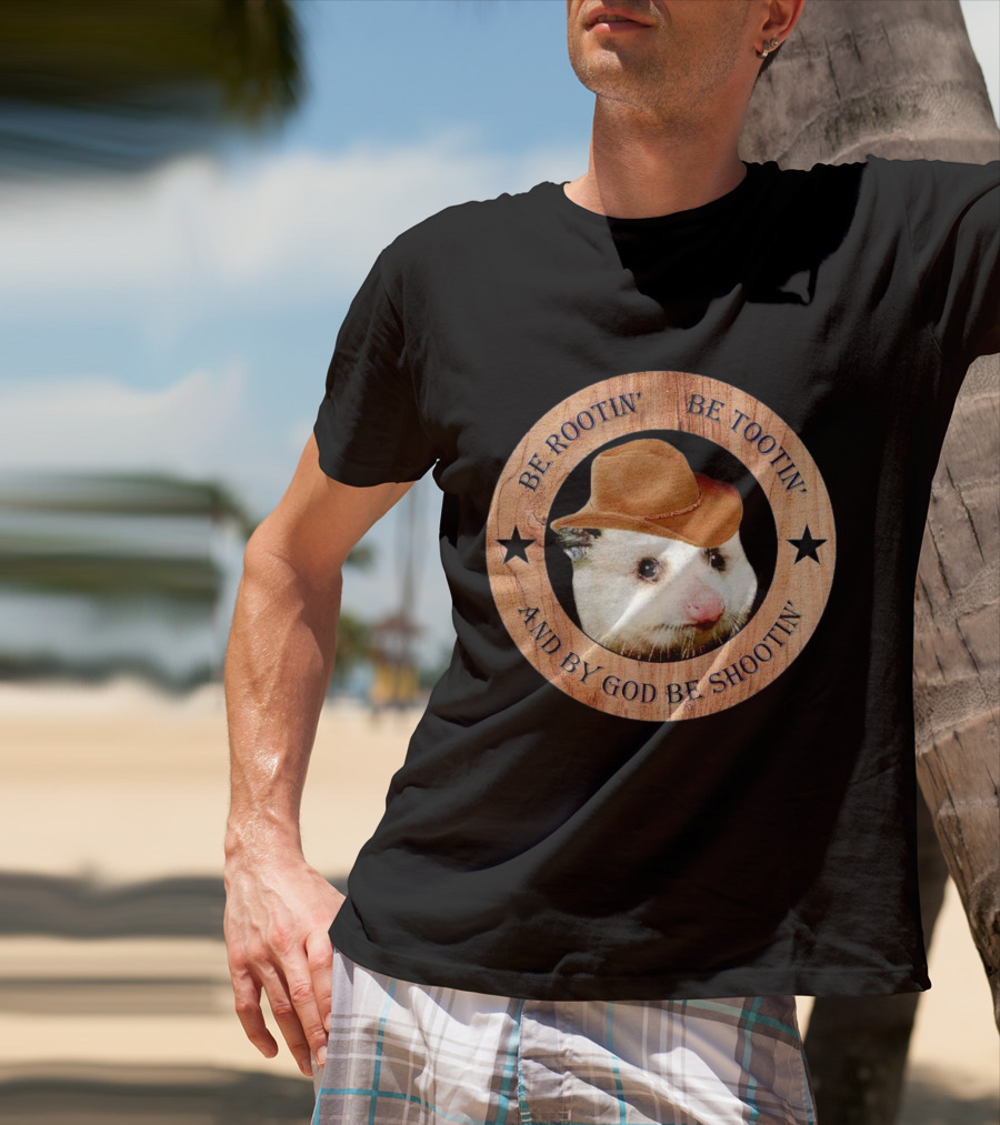 Opossum Be Rootin' Be Tootin' And By God Be Shootin' Cowboy Hat Star Circle T-Shirt