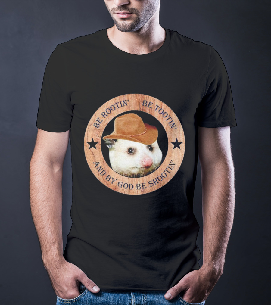 Opossum Be Rootin' Be Tootin' And By God Be Shootin' Cowboy Hat Star Circle T-Shirt