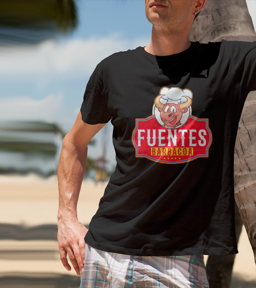 Fuentes Barbacoa Chef Cow Logo On Red Badge T-Shirt
