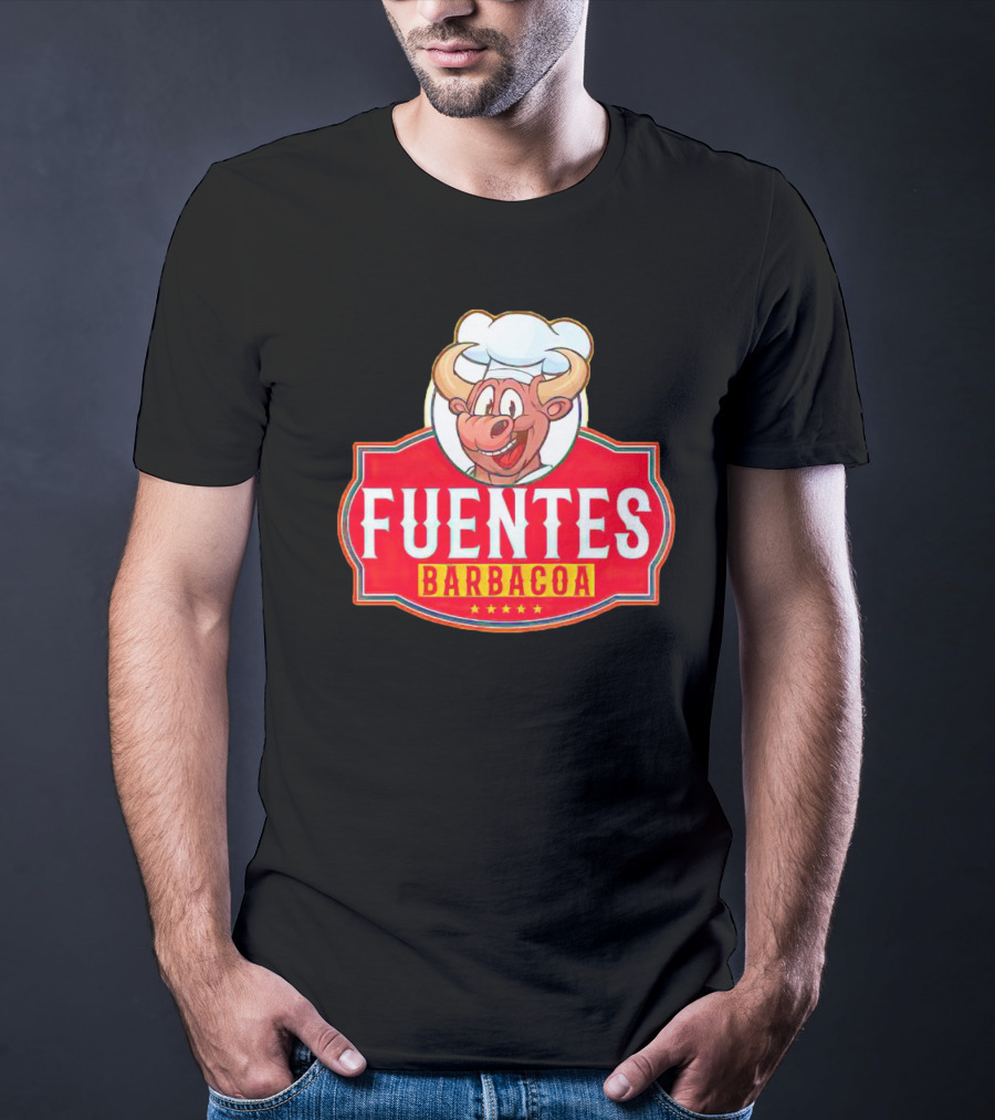 Fuentes Barbacoa Chef Cow Logo On Red Badge T-Shirt