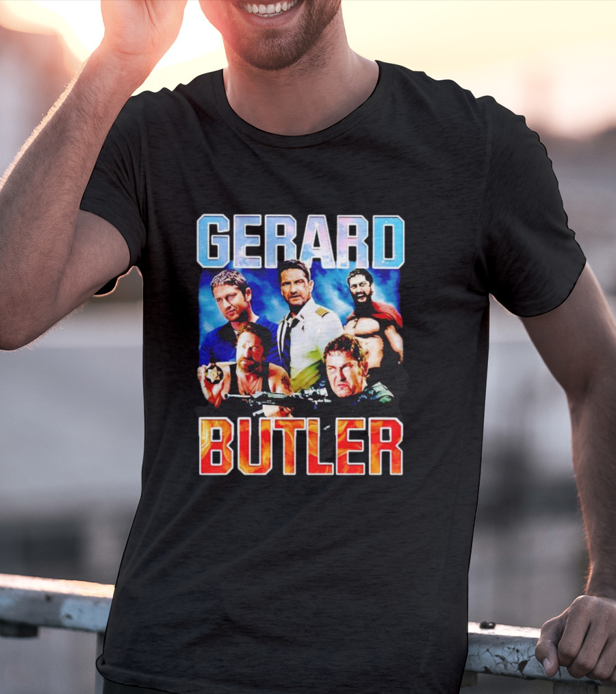 GERARD BUTLER COLLAGE BLACK T-Shirt
