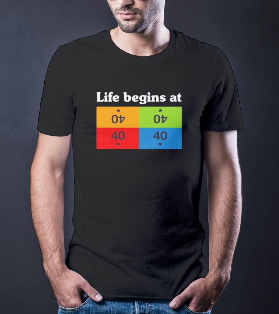 Life Begins At 40 Colorful Playing Card Symbols T-Shirt