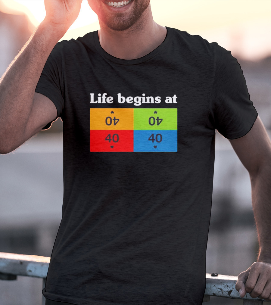 Life Begins At 40 Colorful Playing Card Symbols T-Shirt
