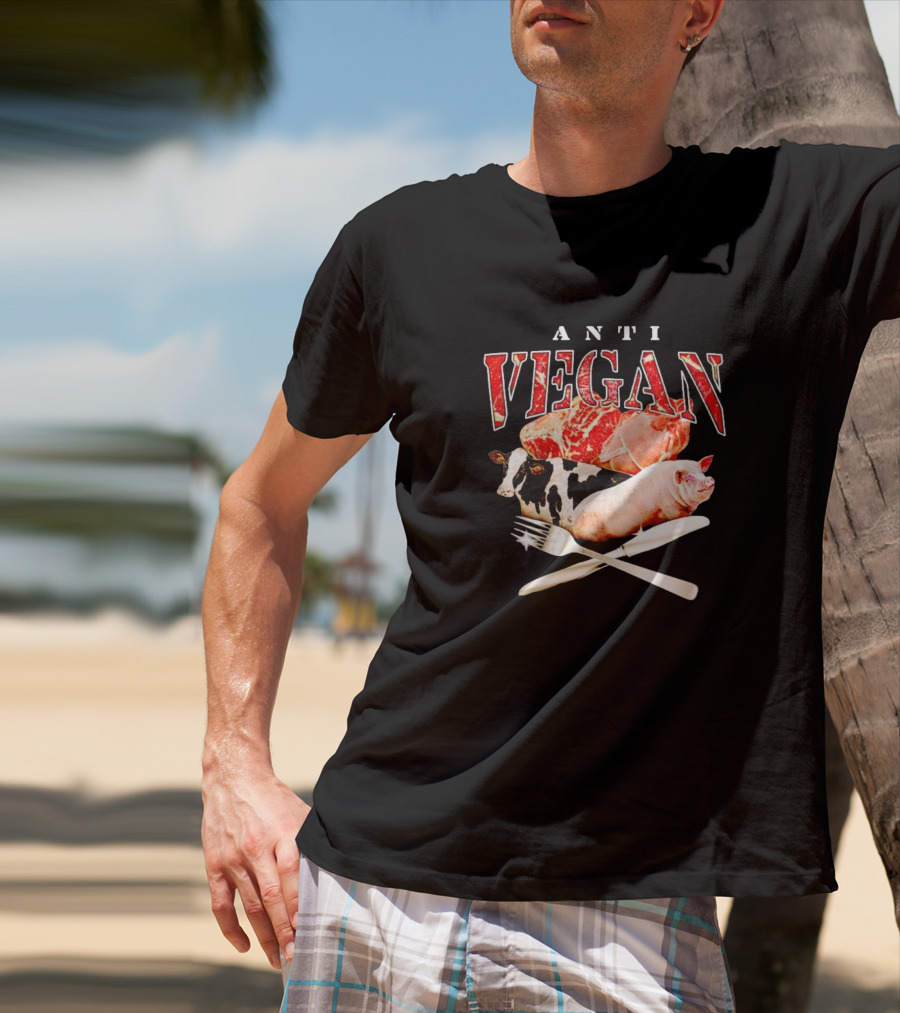 ANTI VEGAN Meat Cow Pig Fork Knife T-Shirt