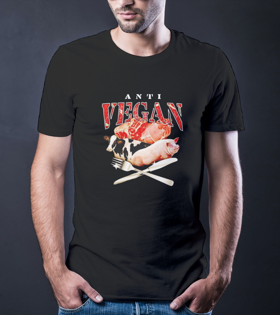 ANTI VEGAN Meat Cow Pig Fork Knife T-Shirt