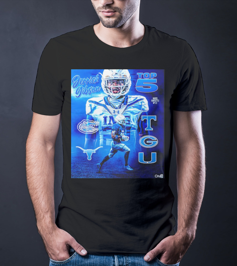 Jerrick Gibson Top 5 Schools With TCU And Florida Gators Football T-Shirt