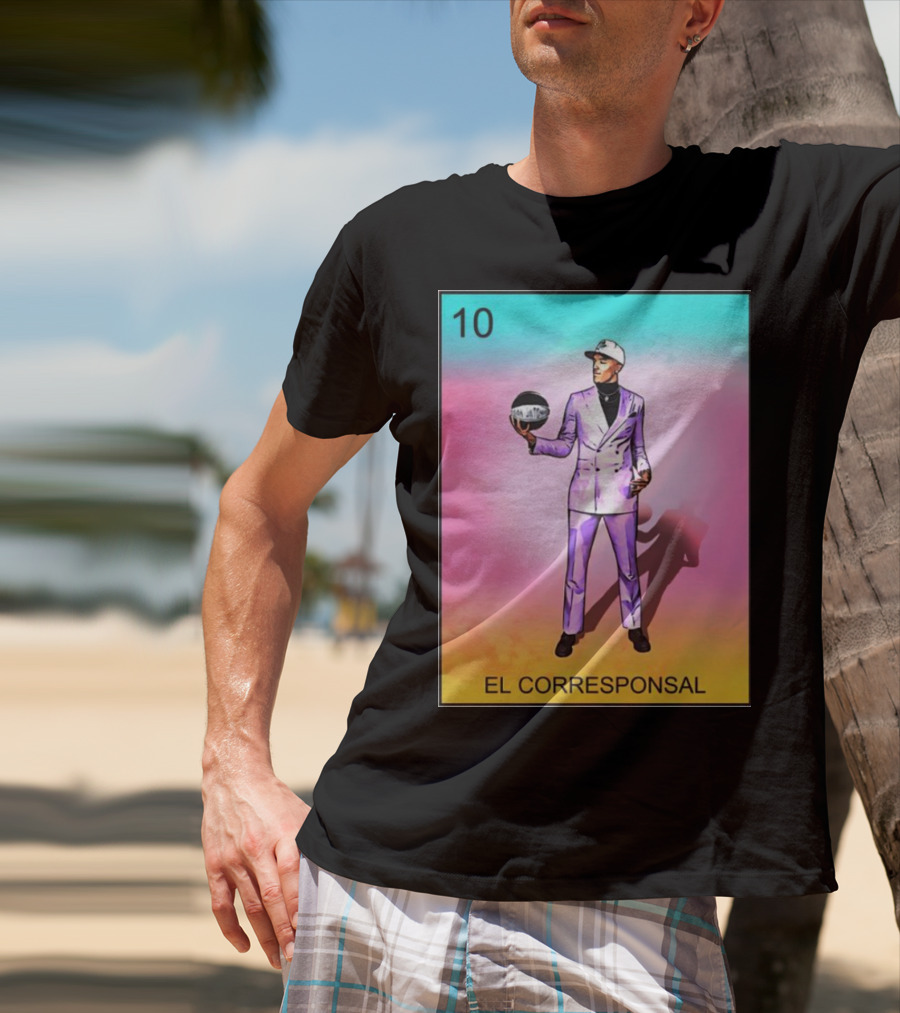 10 El Corresponsal Lotería Card Style In Lavender Suit Holding Basketball T-Shirt