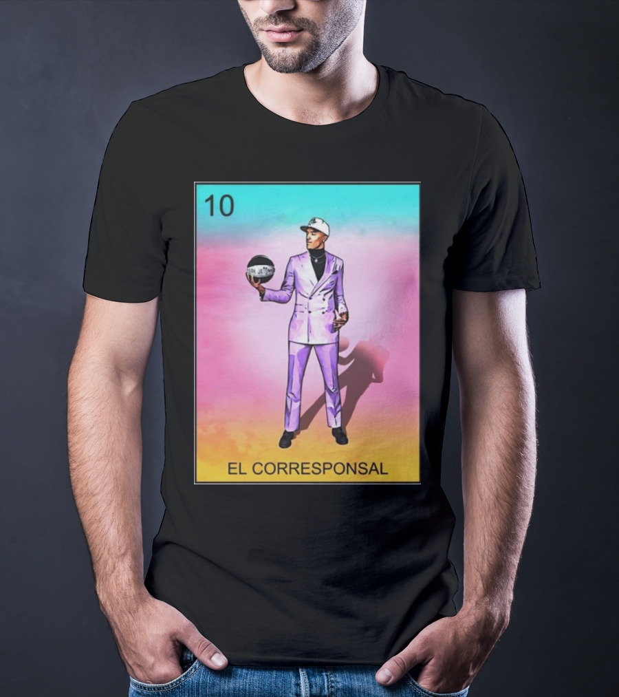 10 El Corresponsal Lotería Card Style In Lavender Suit Holding Basketball T-Shirt