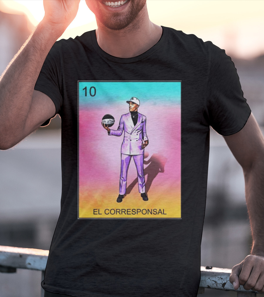 10 El Corresponsal Lotería Card Style In Lavender Suit Holding Basketball T-Shirt