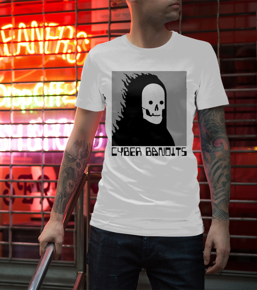 Flaming Reaper Cyber Bandits Skull T-Shirt