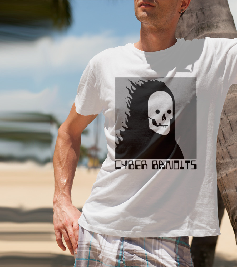 Flaming Reaper Cyber Bandits Skull T-Shirt
