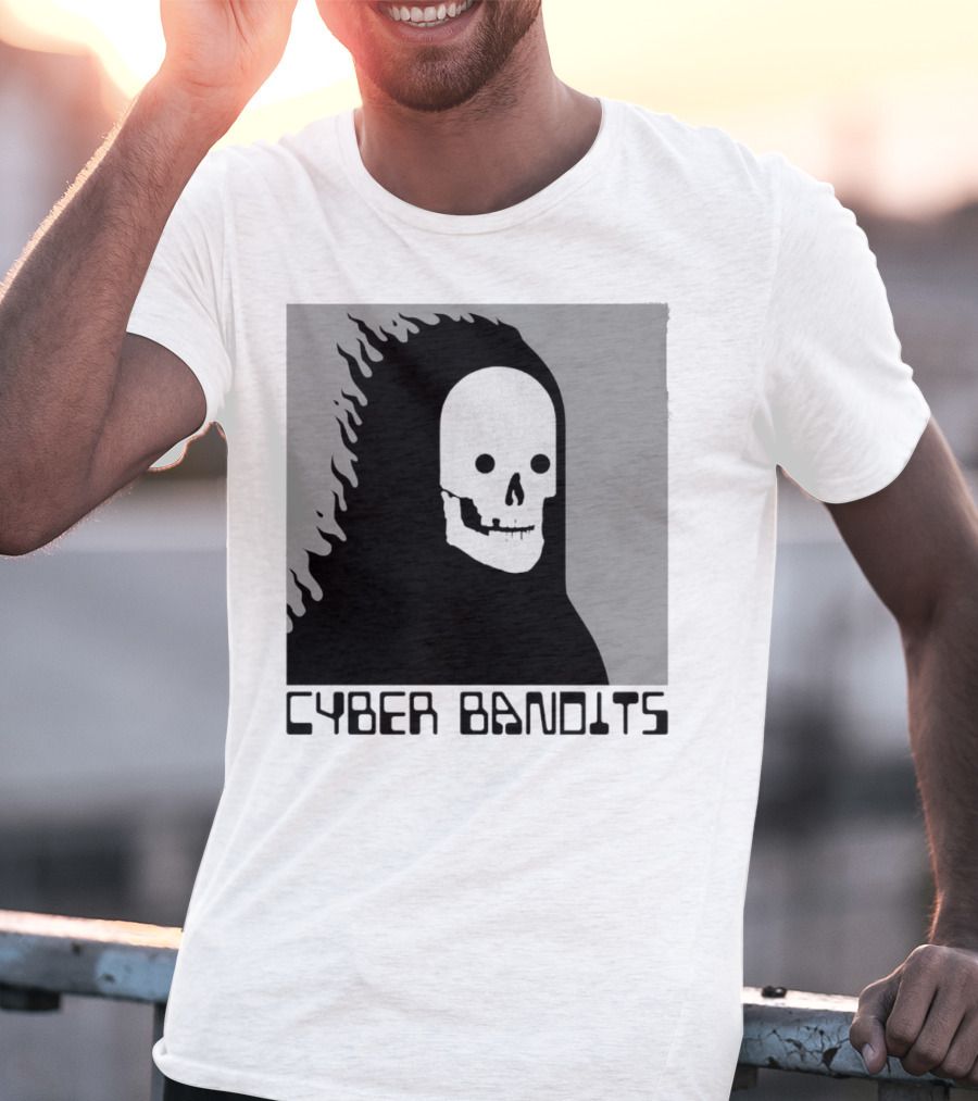Flaming Reaper Cyber Bandits Skull T-Shirt