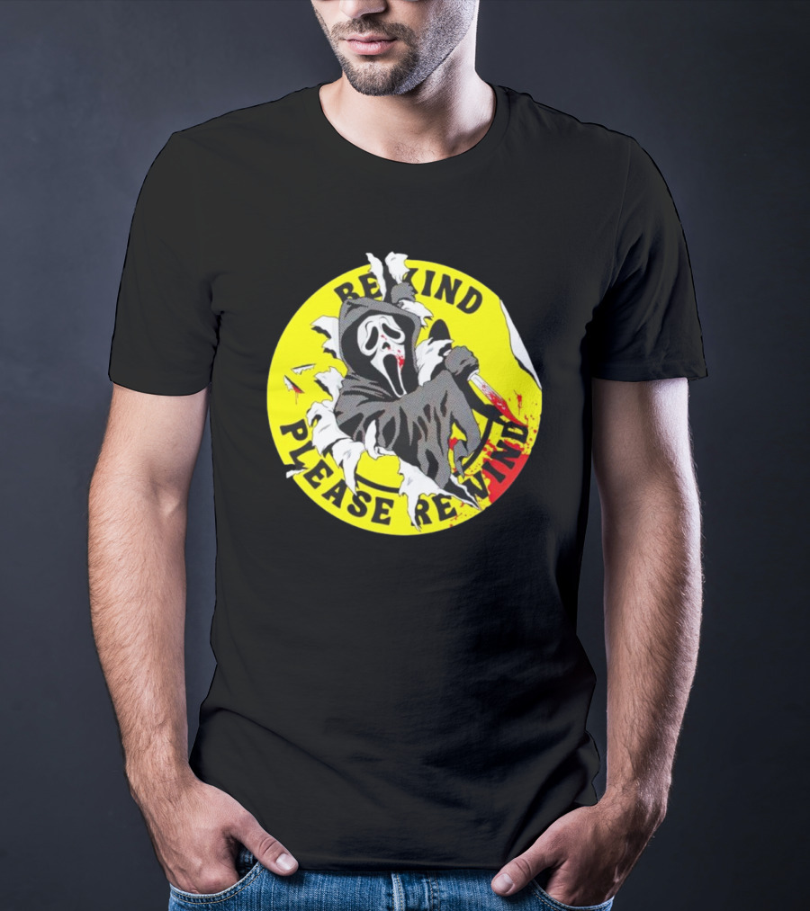 Rewind Please Rewind Ghost Face Iconic T-Shirt