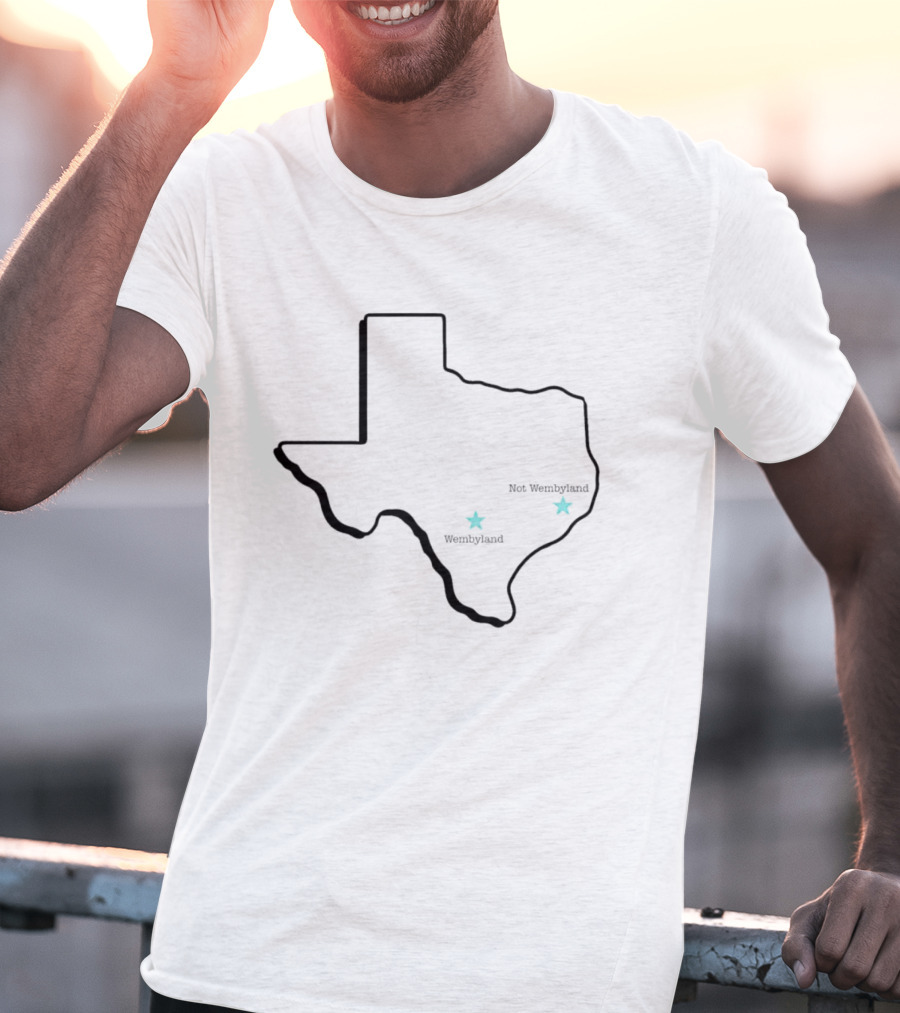 Texas State Map With Wembyland And Not Wembyland Stars T-Shirt