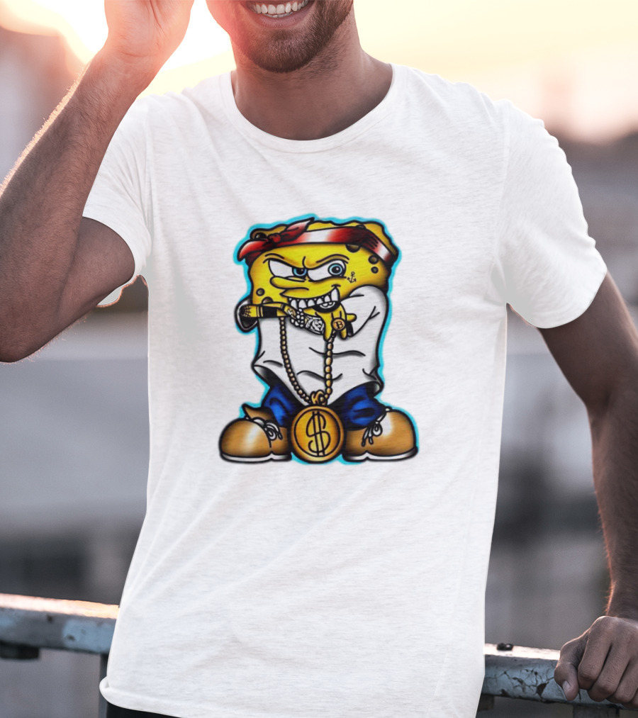Gangster Spongebob Dollar Bling Animated Character T-Shirt