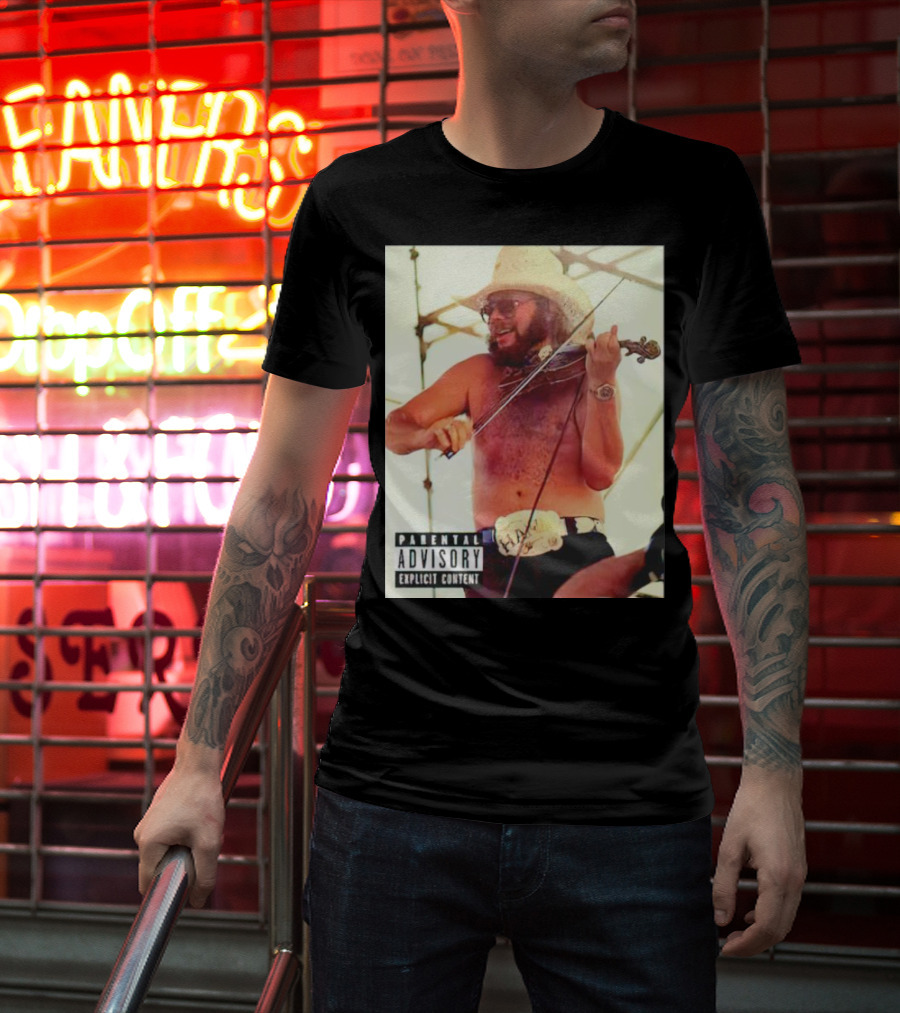 Parental Advisory Explicit Content Party Boy Hank Cowboy Violinist T-Shirt