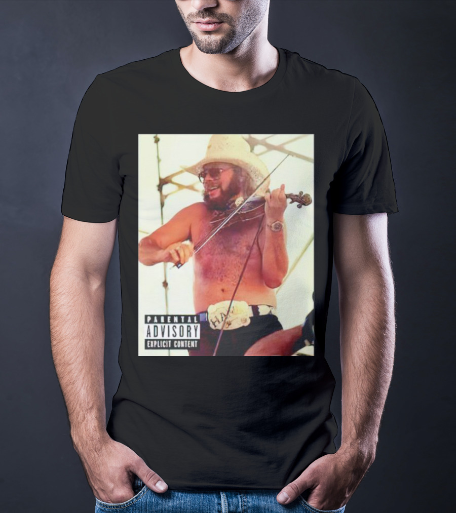 Parental Advisory Explicit Content Party Boy Hank Cowboy Violinist T-Shirt