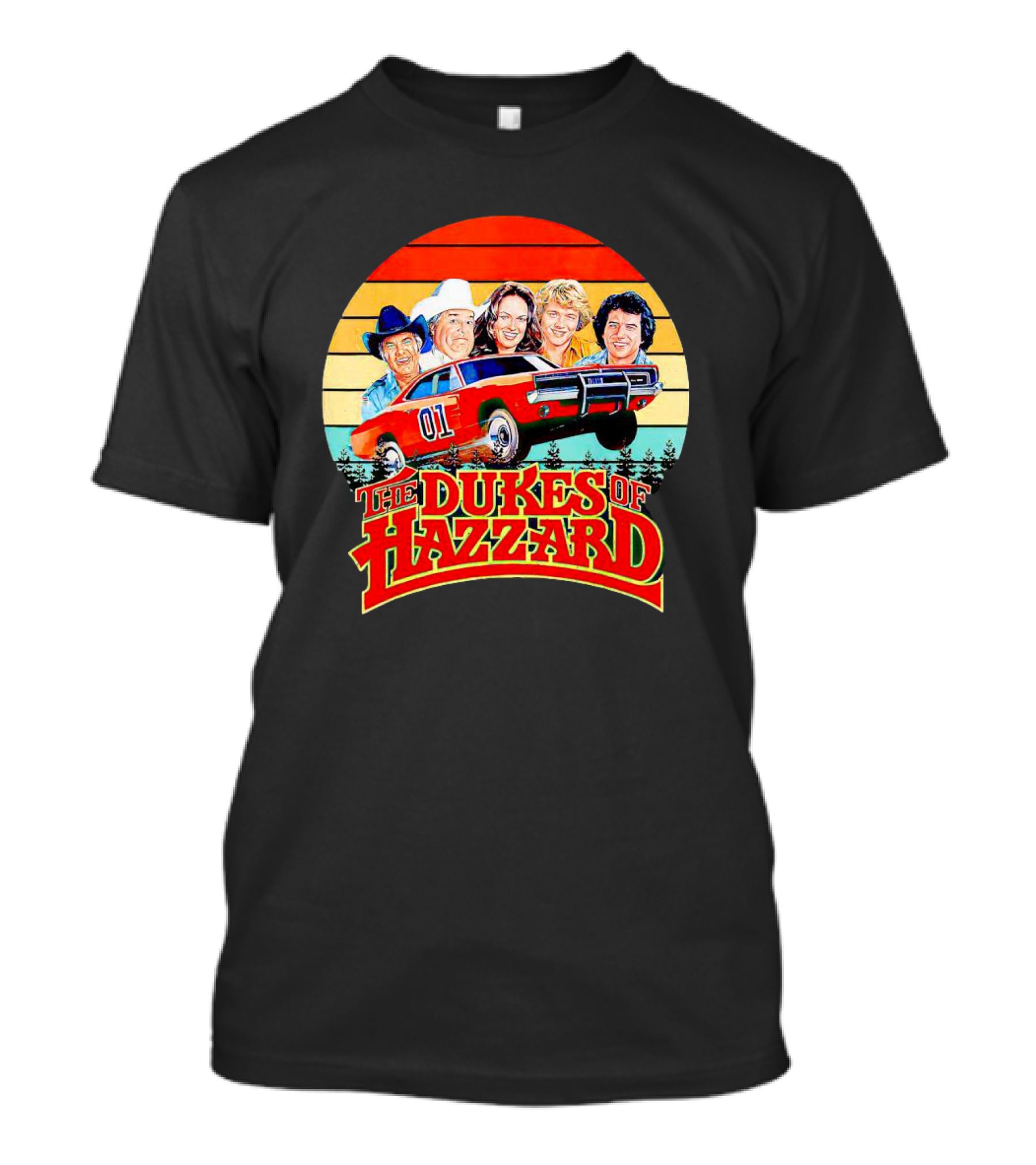 Vintage The Dukes Of Hazzard Characters With Dodge Charger 01 Retro Sunset T-Shirt