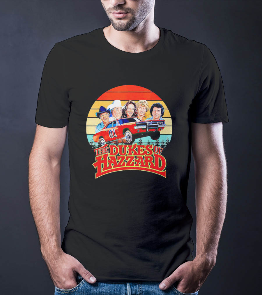 Vintage The Dukes Of Hazzard Characters With Dodge Charger 01 Retro Sunset T-Shirt