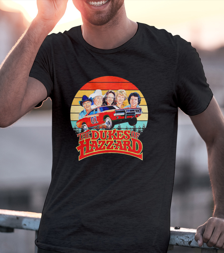 Vintage The Dukes Of Hazzard Characters With Dodge Charger 01 Retro Sunset T-Shirt